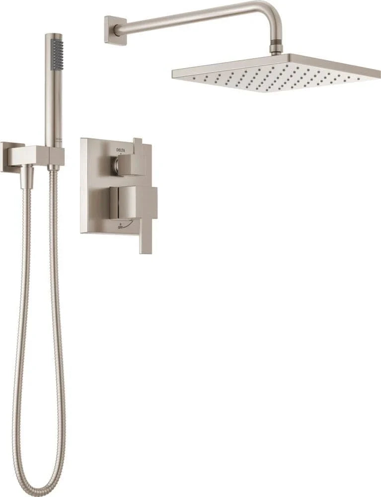 Square shower head set, rain shower head and handle set made of brushed nickel material, valve cover kit, 10 inches, stainless steel O8