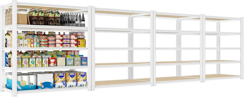 28-inch wide x 12-inch deep x 59-inch high closet storage rack - 5 layers of white metal connected shelves, adjustable heavy-duty garage shelves, practical shelf-style storage rack for kitchen storage, 4-piece set I1