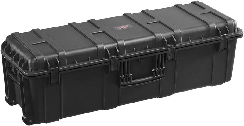 Waterproof sturdy case, large-capacity waterproof sturdy case, equipped with 3 handles, IP67 level waterproof protection case, with 6 clips, 6 lock holes and foam padding for large equipment, black version H5
