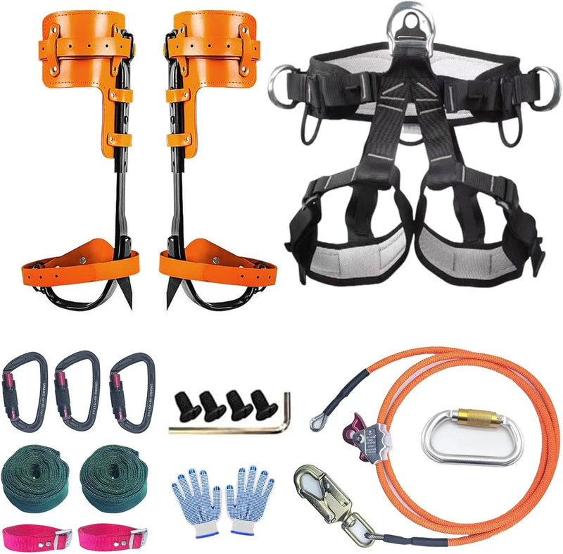 Tree Climbing Gear, Tree Climbing Spikes，with Adjustable Climbing Straps and Steel Core Flip Line Arborist Equipment for Climbers, Hunting, Fruit Picking ，Logging, Climbing Etc X2
