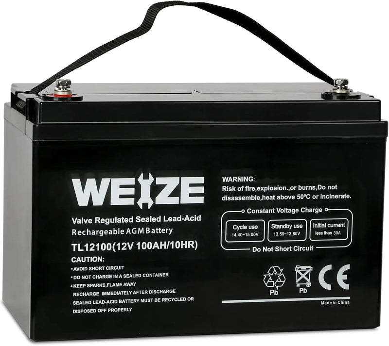 Deep Cycle AGM 12 Volt 100Ah Battery, Maintenance-Free, 3% Self-Discharge Rate, 1150A Max Discharge Current, Perfect for RV, Solar, Trolling Motor, Wind, Marine, Camping and Off-Grid System Q6