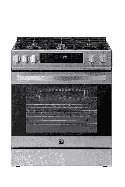 Kenmore 22-76853 5.6 cu. ft. Front-Control 5 Burner True Convection Gas Range with Oven, Large Window, Three Oven Racks, Dishwasher Safe Cast Iron... V3