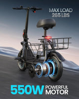 Electric Scooter with Large Basket, 550W Motor