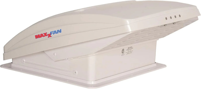 Deluxe - All-In-One RV Vent, Shield & Fan; Built-In Rain Shield, 10 Speed Reversible Fan with Thermostat, Fits Standard 14"x14" Roof Openings, 12V Long Life Motor, White (00-05100K) Q6
