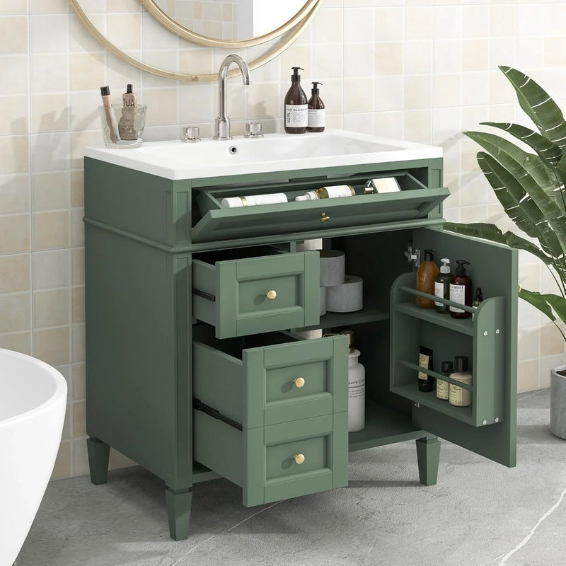 36" Bathroom Vanity with Single Sink Combo, Modern Undermount Bathroom Sink Cabinet with 2 Drawers and a Tip-Out Drawer, Freestanding Bathroom Vanities, Soft Closing, Solid Wood Frame G6