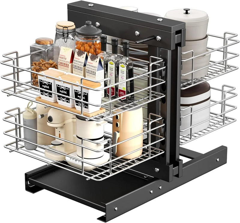 36" Blind Corner Pull Out Organizer,2 Tier 4 Shelf Kitchen Cabinet Organizer, Chrome Carbon Steel Storage Basket, Left Open & Right Open Compatible,for Blind Corner Kitchen or Bathroom Cabinet L7