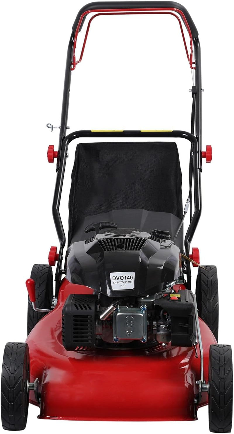 Self-propelled lawn mower, 141cc four-stroke gasoline engine, lawn mower with 20-inch blades, rear-wheel drive, push-type lawn mower, equipped with a 50-liter hay storage tank, rear wheel diameter 10 inches, rotational speed 2850 revolutions per minu D0