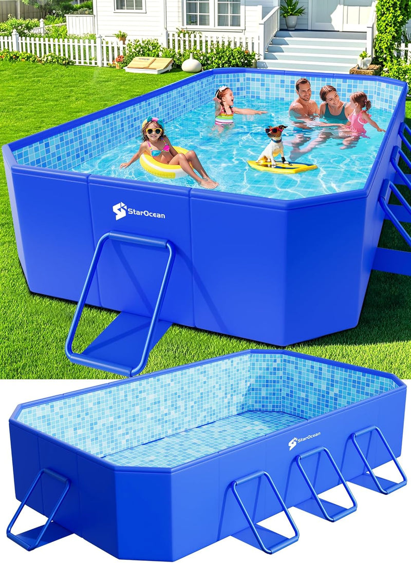 Foldable Pool, Large Non-Inflatable Swimming Pool For Kids,Adult Collapsible Pools Hard Plastic Shell, Oversized Thickened,Portable Folding Kids Pools for Backyard-Mosaic Design-115"x66"x20" A1