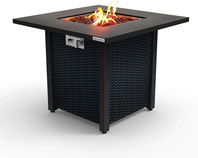 Propane fire pit table, 40,000 watt outdoor square gas fire pit, with lid, weather-resistant metal material, adjustable flame, rock melting set, highly suitable for use on decks, backyards and platforms (30 inches × 30 inches × 11 inches) I8