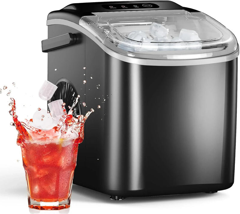 Ice Maker Countertop, Efficient Easy Carry Ice Machine, Self-Cleaning Ice Maker with Ice Scoop & Basket, 9pcs/ 8mins 26.6Lbs Per Day for Home/Office/Kitchen,Black K6