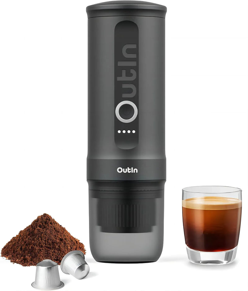 Nano Portable Electric Espresso Machine, Travel Coffee Maker for Camping, Car Coffee Maker Self-Heating with USB-C, With Ground Coffee & NS Capsule for RV, Hiking, Office C8