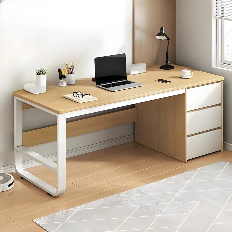 This stylish and modern office desk features an integrated cable management system, a wooden desktop, and a rectangular shape. It comes with three drawers and is ideal for both office and home use. Available in brown, it measures 63 inches in length, I3
