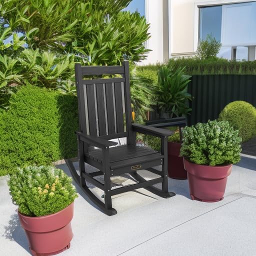 Outdoor Rocking Chair, HDPE Rocking Chair for Adults, All Weather Porch Rockers for Lawn Garden, White M3