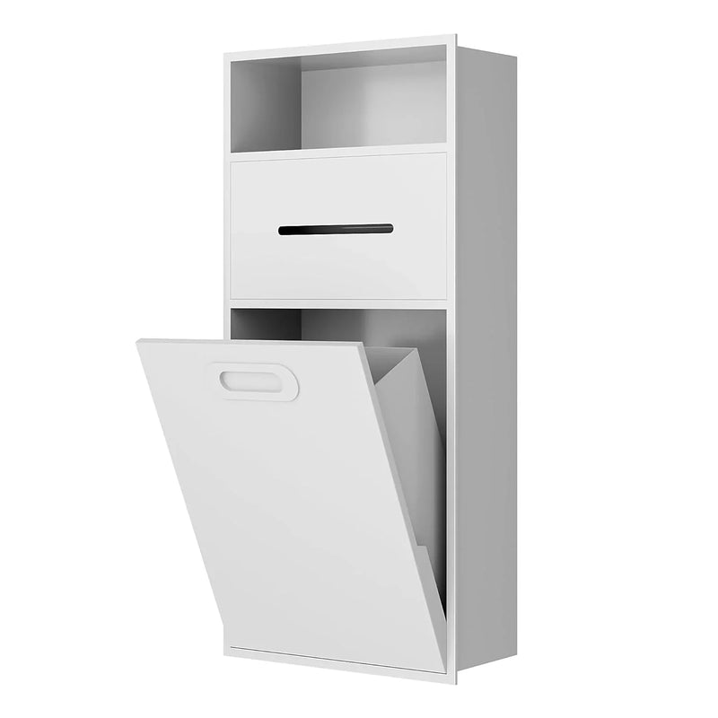 6.2 Gallon Bathroom Trash Can Tilt Out Trash Bin Cabinet, Hidden Trash Can Cabinet Recessed Wall Mounted Stainless Steel with Toilet Paper Holder for Bathroom/Bedroom/Office/Kitchen, Black O0