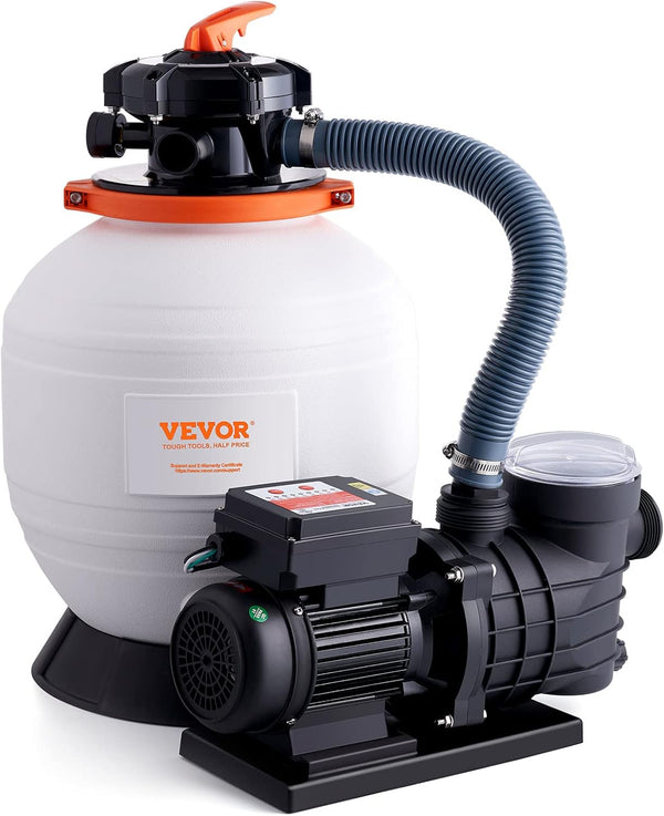Outdoor swimming pool sand filter pump, 16 inches, 3500 liters/minute, 1 horsepower, swimming pool water pump system and filter kit set, equipped with 6-way multi-interface valve and filter basket, suitable for both household and commercial swimming O8