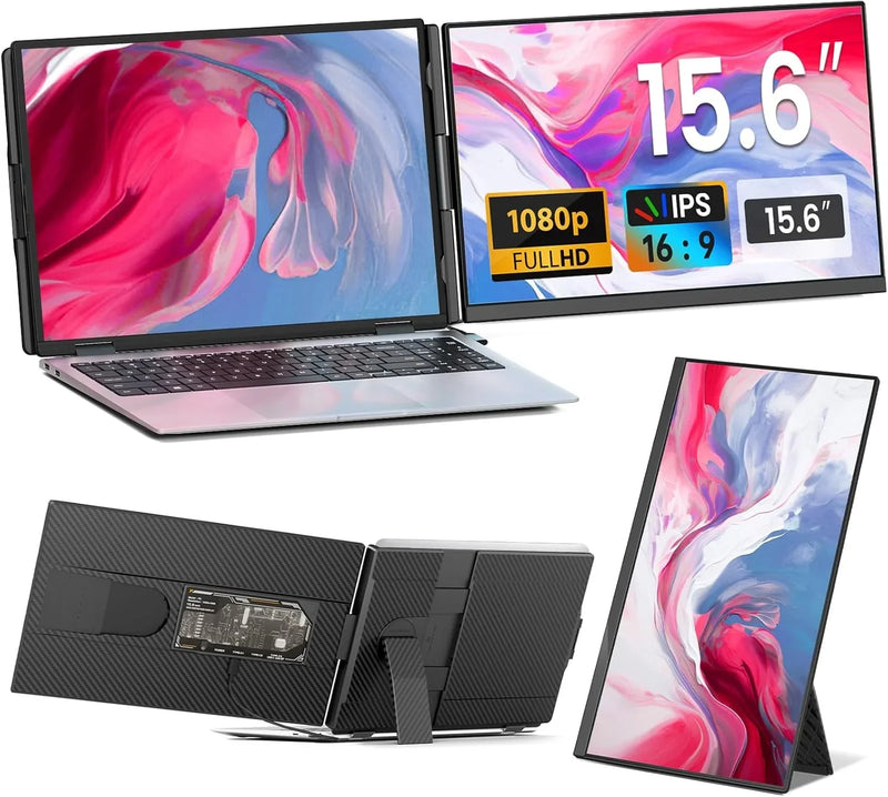 Laptop Screen Extender - 15.6" FHD 1080P Portable Monitor for Laptop, Detachable & Plug and Play Dual Laptop Monitor Extender for 13"-17.3" Laptops, Compatible with Wins/Mac/Android/Chrome Q4