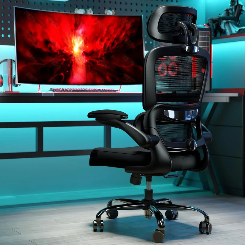 Office Chair Ergonomic Desk Chair, 330 LBS Home Mesh Office Desk Chairs with Wheels, Comfortable Gaming Chair, High Back Office Chair for Long Hours, Office Chair for Study and Work (Grey) S5