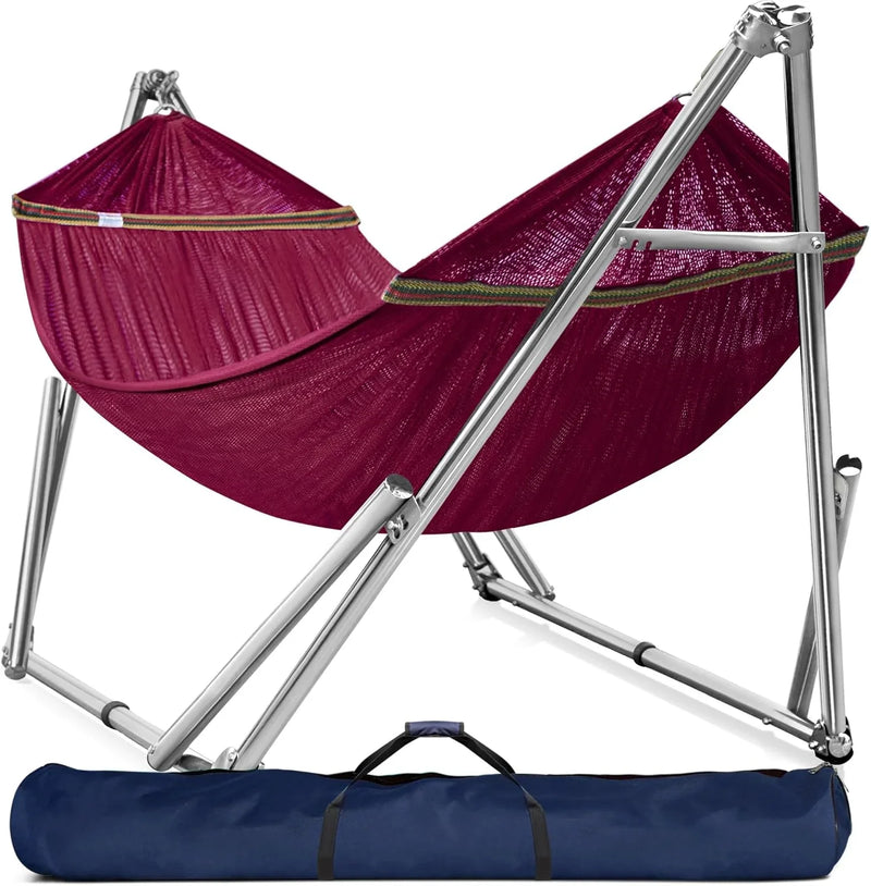 Double hammock with frame, with a load capacity of 650 pounds, double hammock with support rods, made of high-quality 201 stainless steel, assembled in 30 seconds, sturdy and flexible portable hammock frame, suitable for outdoor and indoor use, black G5