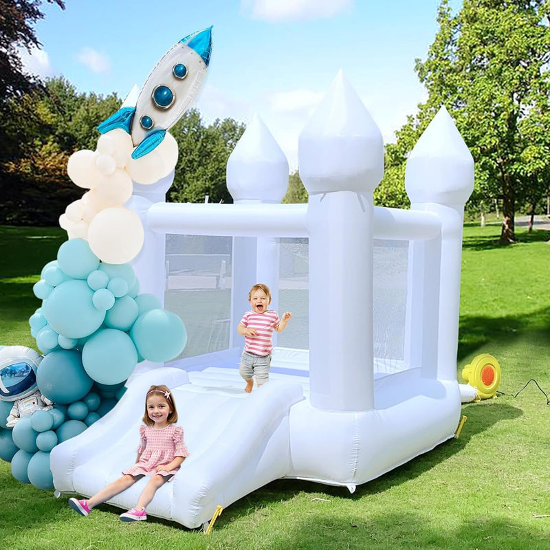 White Bounce House Indoor Outdoor Bouncy Castle for Kids 2-8 Oxford Toddler Bounce House with Slide Balloon & Blower,103 x 71 x 90 inch,Children's Birthday Party Easter Party Gifts V8