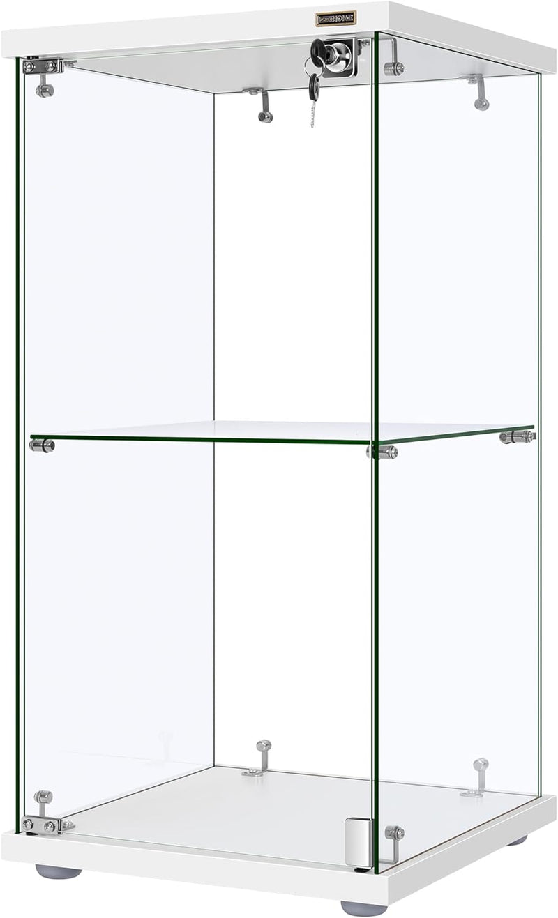4 Layers 15.7''W x 15.7''D x 62.6''H Glass Display Cabinet Countertop Showcase with Lock, 5mm Tempered Glass 25mm MDF Base F3