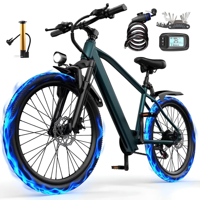 26 in Electric Bike for Adult,400W Motor,Top Speed 25MPH,40Miles Long Range,City Commuting E-bicycle With Front Fork Suspension, Dual Disc Brakes G9