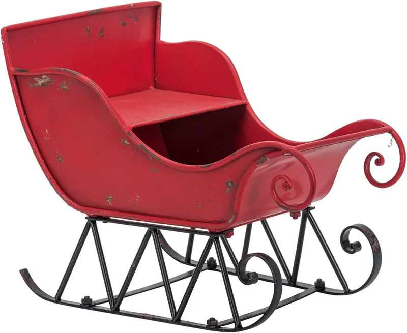 Christmas Sleigh Outdoor Decorations Large-sized Worn Red Metal Santa Sleigh Toy Decoration Gift Basket Winter Decorations Indoor Christmas Garden Santa Sleigh Decoration - 39 inches (Sleigh-L) M9