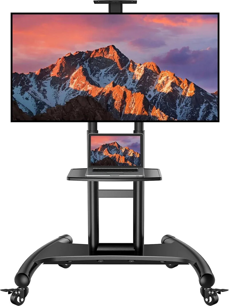 Rolling/Mobile TV Cart with Wheels for 32-82 Inch LCD LED 4K Flat Screen TVs - TV Floor Stand with Shelf Holds Up to 100 lbs, Height Adjustable Trolley Max VESA 600x400mm- PSTVMC05 P0