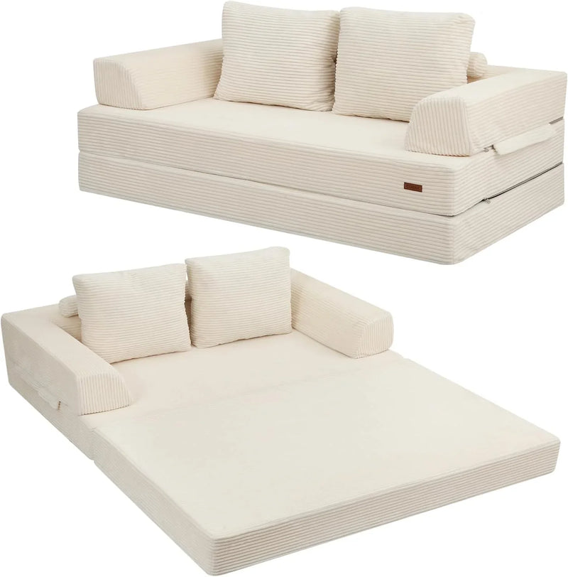 Foldable sofa bed (large size), foldable floor sofa, denim foldable sofa bed as a sleeping mattress, with pillows, boneless sofa, comfortable and relaxing double seat, suitable for living room and bedroom, navy blue color A9