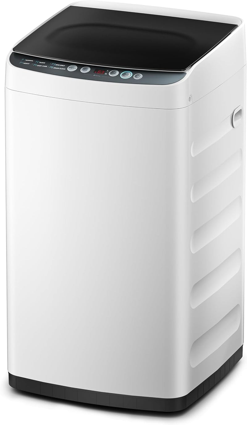 Portable Washer with 6 Cycles, Drum Clean, Quick, Stainless Steel Tub, Transparent Lid, LED Display Washing Machine, White S7