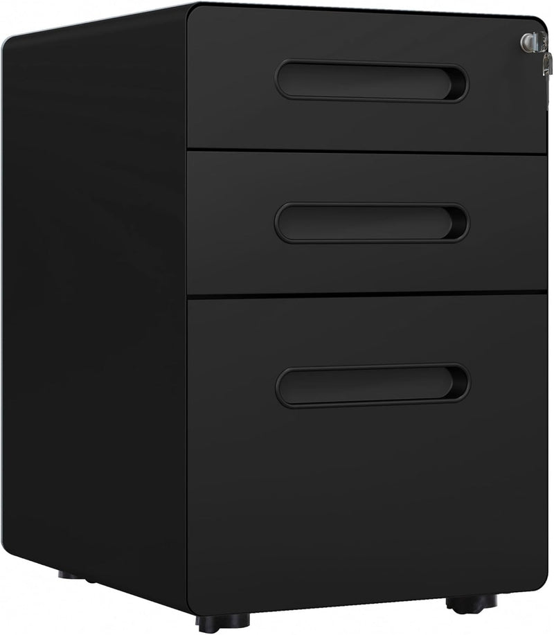 3 Drawer Vertical Filing Cabinet with Lock and Wheels, Under Desk Mobile File Cabinet for Legal, A4, Letter Size, Steel Frame for Home Office, Black Z0