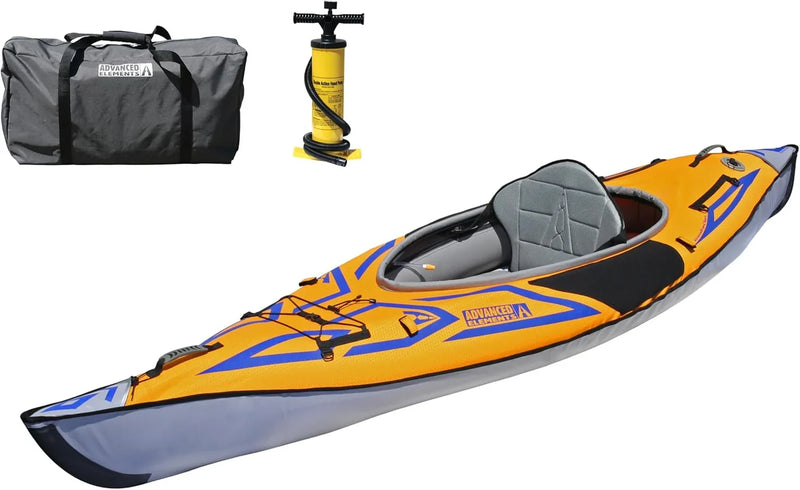 Advanced frame sport inflatable kayak - Lightweight day hiking kayak, equipped with a backpack and an inflation pump - 10 feet 5 inches - 26 pounds - Orange V2