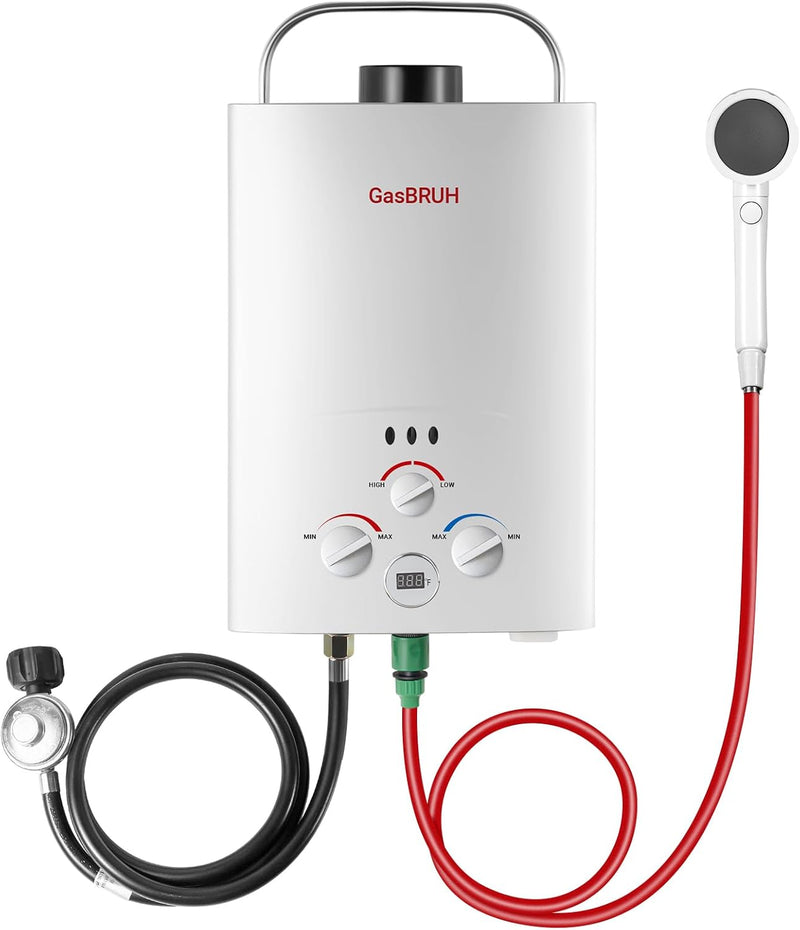 Tankless Water Heater Outdoor, 1.58 GPM, 6L Portable Propane Camping Water Heater with Overheating Protection for Indoor,RV,Camping D5