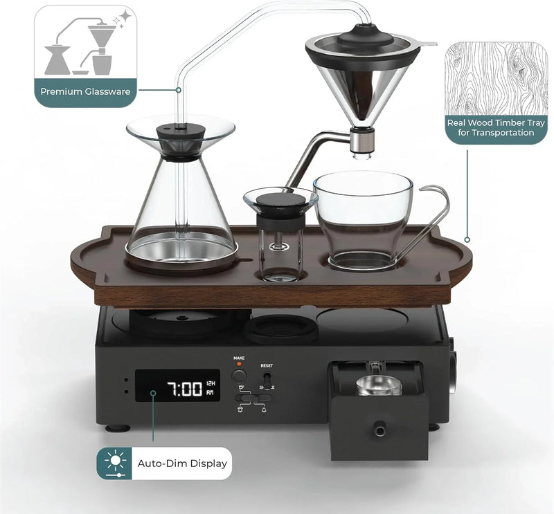 Coffee Alarm Clock Coffee Maker- Black Walnut R7