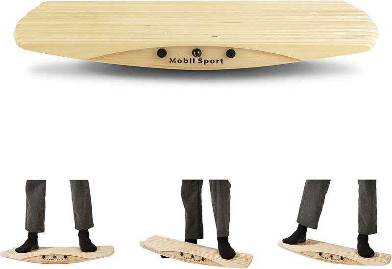 Standing Desk Balance Board Mat | Anti-Fatigue Handcrafted Wooden Wobble Board for Foot, Knee & Back Pain Relief | Simulate Surfing/Skiing/Skateboarding Movements S6