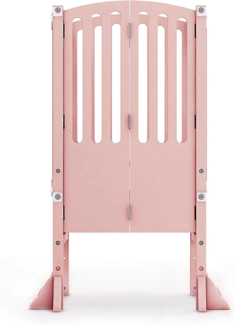 Infant Tower Stool - Modern Style - White: A foldable and height-adjustable Montessori wooden learning furniture with a fixed device F9