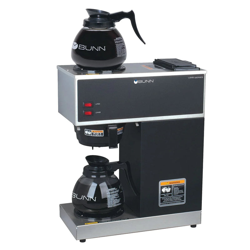 BUNN VPR-2GD 12-Cup Pourover Coffee Maker, Black, with Upper & Lower Warmers, 2 Glass Decanters, Commercial Use E3