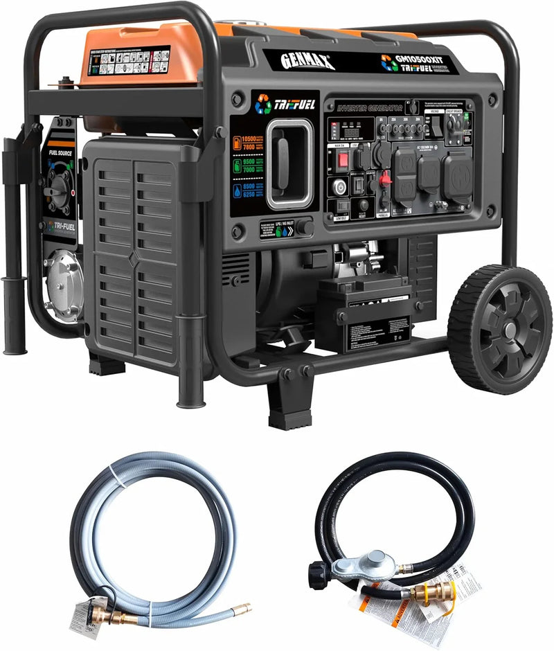 Tri Fuel Open Frame Inverter Generator,with ATS,Quiet Technology,CO Sensor,digital display and 50A,Ideal for Home backup,contruction site and RV Camping (GM10500XiT) K3