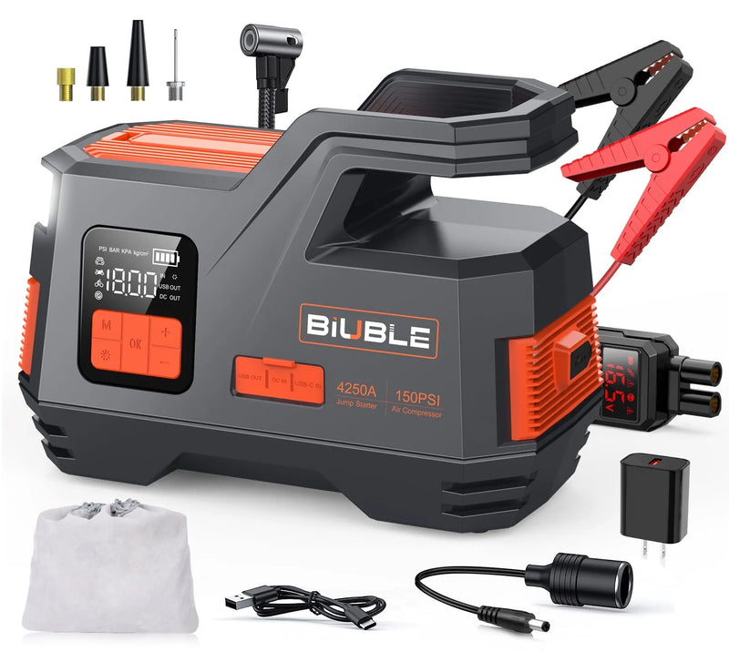 Car Jump Starter with Air Compressor, 4500A Peak 26800mAh 12V Auto with 150PSI Tire Inflator（up to All Gas or 10.0L Diesel Engine） P6