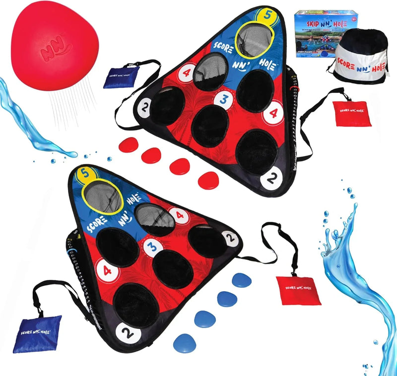 Fun Pool Game for Adults and Family | Stonne Skipping Meets Swimming Pool Cornhole Game Floating | Fun For All Ages, Easy Setup, Well Made | Portable Water and Lake Toy | N2