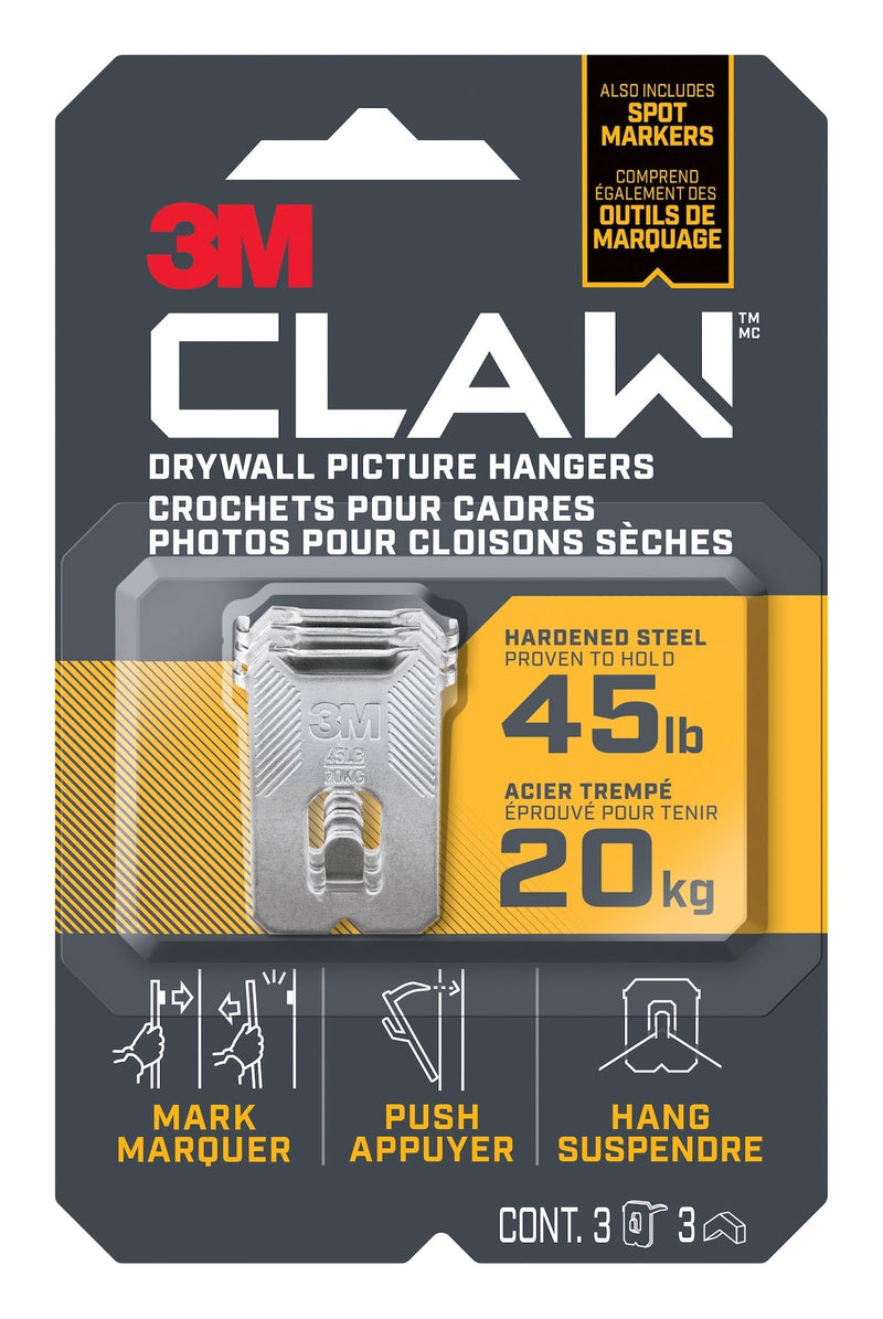 3M Claw DrywAll Picture Hanger, 45-lb Capacity, 3 Hangers per Pack O8