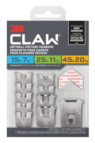 3M Claw DrywAll Picture Hangers Assorted Kit, 45-lb Capacity V1