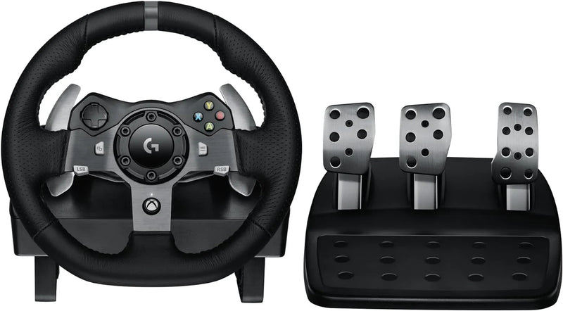 Drive Force racing car steering wheel and pedals, real force feedback function, stainless steel shift paddles, leather steering wheel cover suitable for Xbox Series X|S, Xbox One, PC and Mac - Black U6