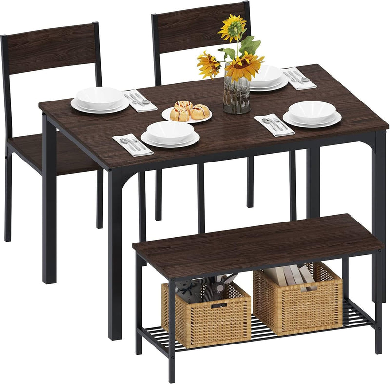 Dining Table and Chairs Dining Table Set with 2 Chairs and 1 Bench Bar Set Kitchen Table and Chairs for Dining Room Bistro Set，Pure White Y3