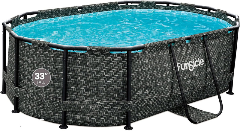 167 by 98 by 39.5 Inches Oasis Designer Oval Frame Outdoor Above Ground Swimming Pool Pool Set with Accessories, Dark Herringbone Gray M6