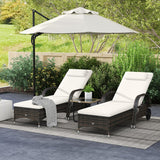 Wicker Outdoor Chaise Lounge, 5-Level Adjustable Backrest PE Rattan Pool Lounge Chair with Wheels, Cushion & Headrest, Brown and Dark Blue