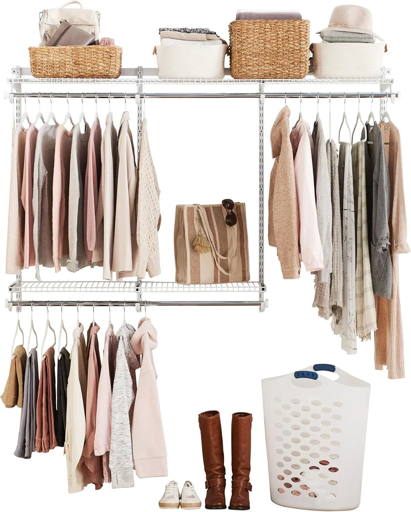 Rubbermaid Configurations Custom Closet Kit 4-8 Ft. Adjustable Metal Wire Shelving White Finish Expandable Organization System Hardware Included for Home Closet/Pantry/Laundry/Mudroom G8