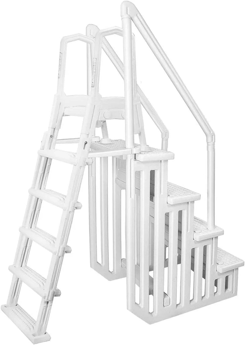 Deluxe Above-Ground Pool Ladder A-Frame Swimming Non-Sliip Step Ladder, White T9