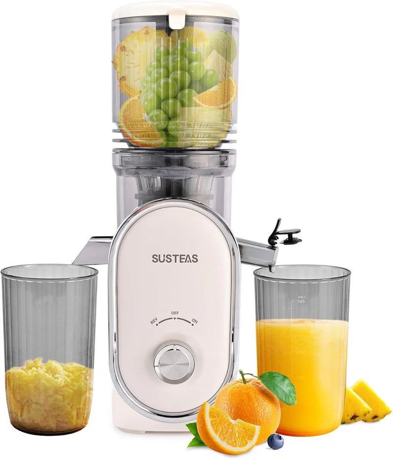 Cold press juicer, 5.3-inch feed opening, slow-speed mixing type machine, power 300 watts, capable of extracting whole fruits and vegetables, easy to clean, high juice output, white appearance Q3