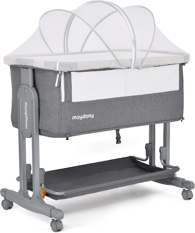 Maydolly Baby Bassinet Bedside Crib, 3-in-1 Baby Bassinet Bedside Bed with Mattress and Soft, Breathable Sheet, 7-Height Adjustable, Stable and Reliable Crib for Nursery I5