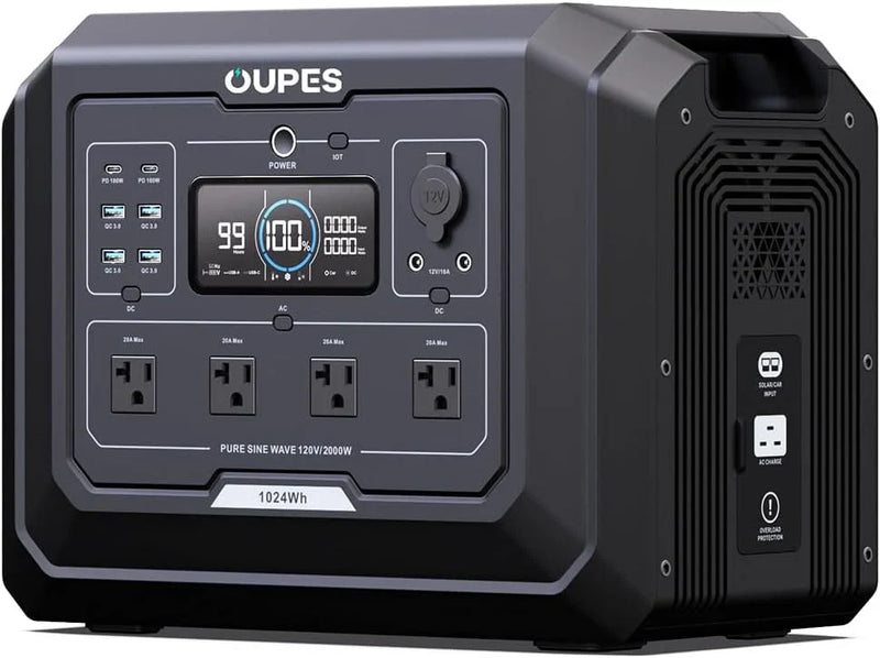 1 Portable Power Station 2000W (4500W Peak), 1024Wh LiFePO4 Battery Generator with 1400W AC Charging & 800W Solar Charging, Expandable to 5120Wh, for Home, Power Outages, Camping & RVs C2